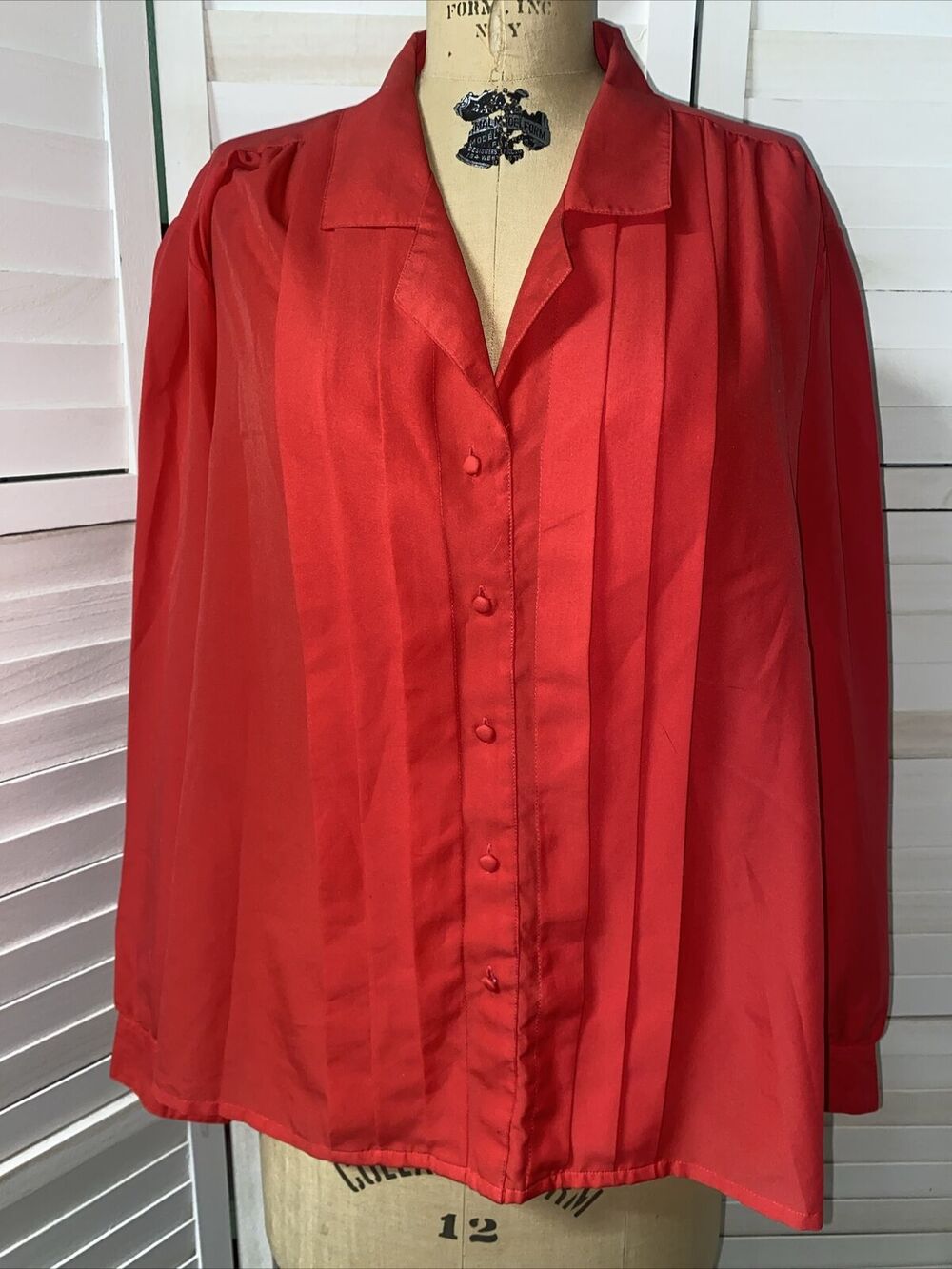 Alicia VINTAGE Women’s Polyester Red Collar Button Down Blouse Top Sz 22 X-Large